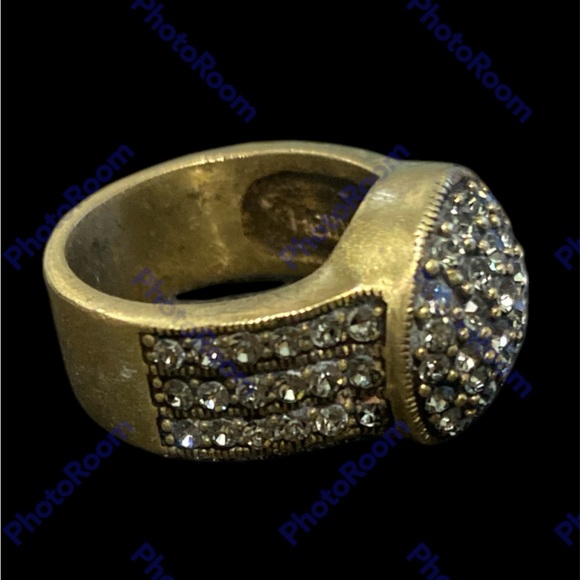 Heidi Daus Belgium Disc Crystal Brass Tone Champagne Cocktail Ring Size 6 - Picture 4 of 6
